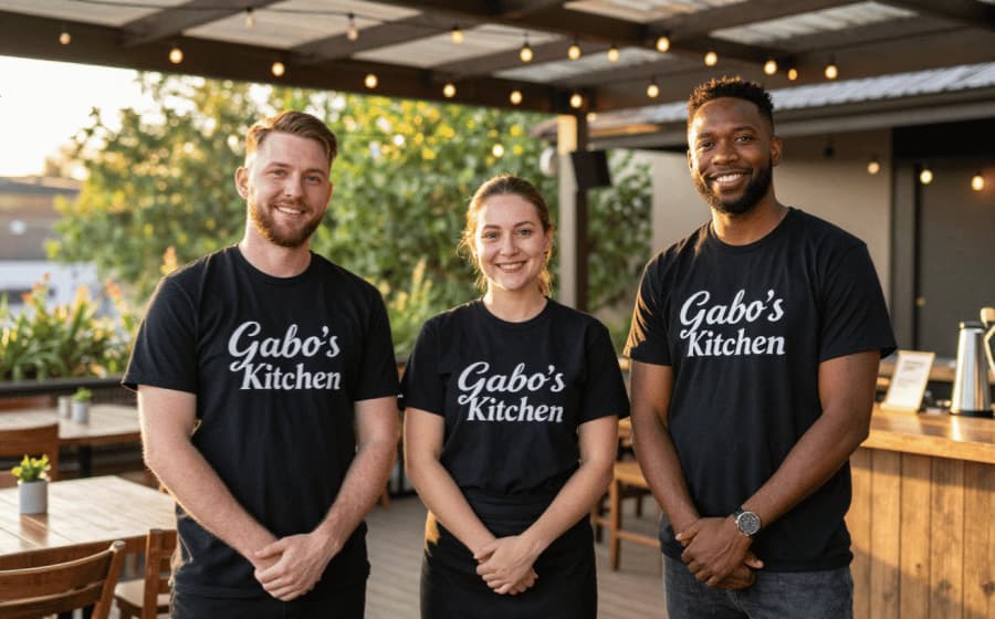 Staff T-shirts for restaurants Palm Coast with custom business logo