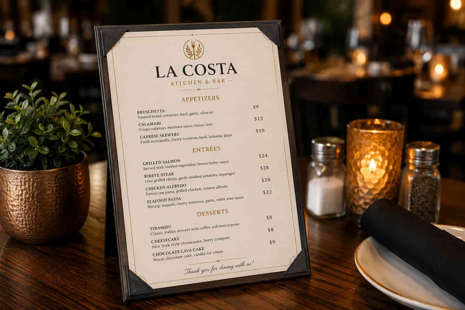 Restaurant menu printing on table
